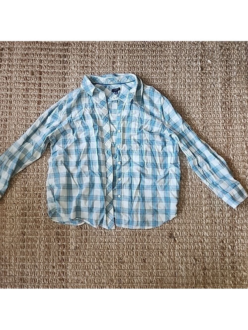 Womens Lightweight Classix Casual Blue Checkered XL Petite  Button-Down Shirt